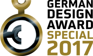 Goldener Kreis mit schwarzen Kreis in der Mitte als Logo für den German Design Award Special 2017