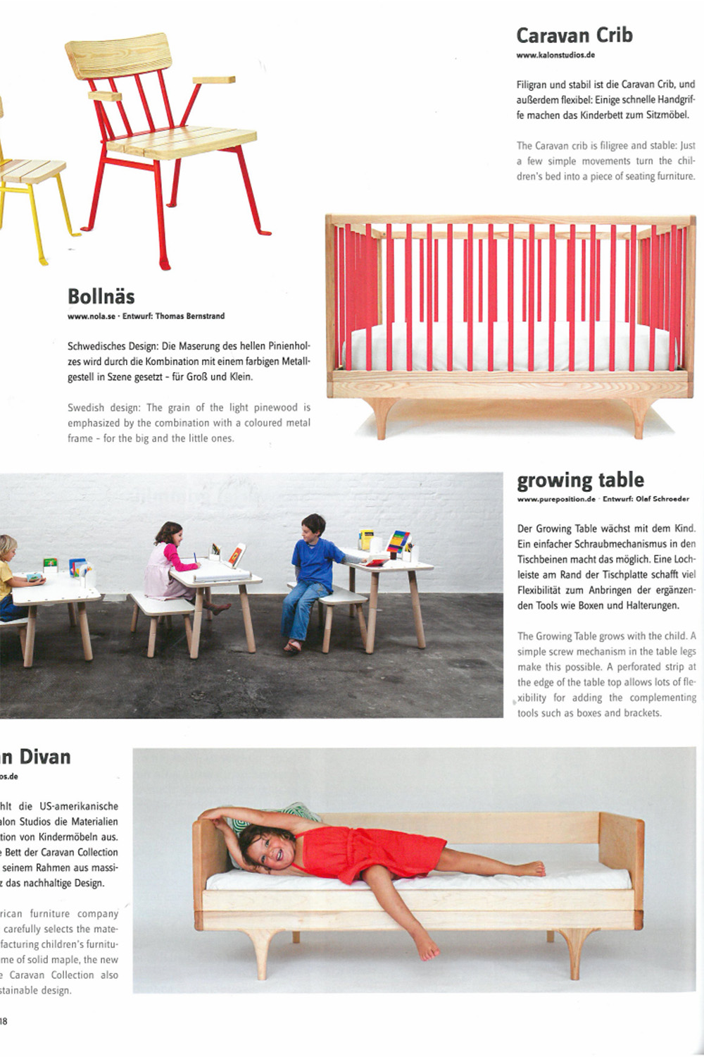Auschnitt vom Ait-Magazin mit Artikeln über Möbel und einem Artikel über growing table mit Bild