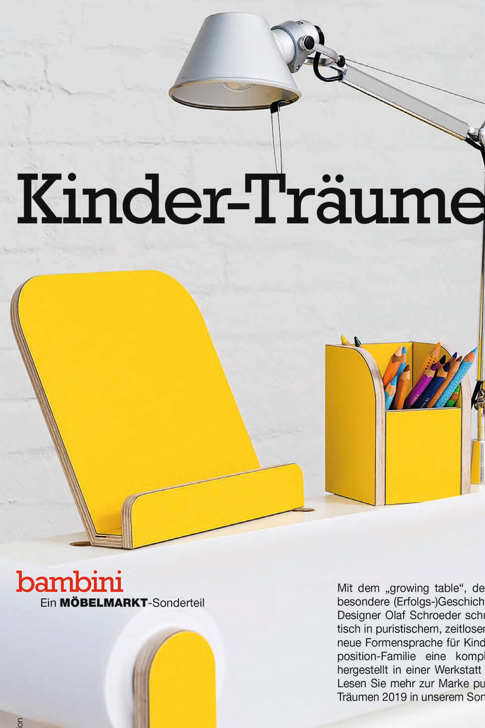 Auschnitt vom Titelbild von Magazin Bambini Möbelmarkt mit einem Bild vom growing table Schreibtisch
