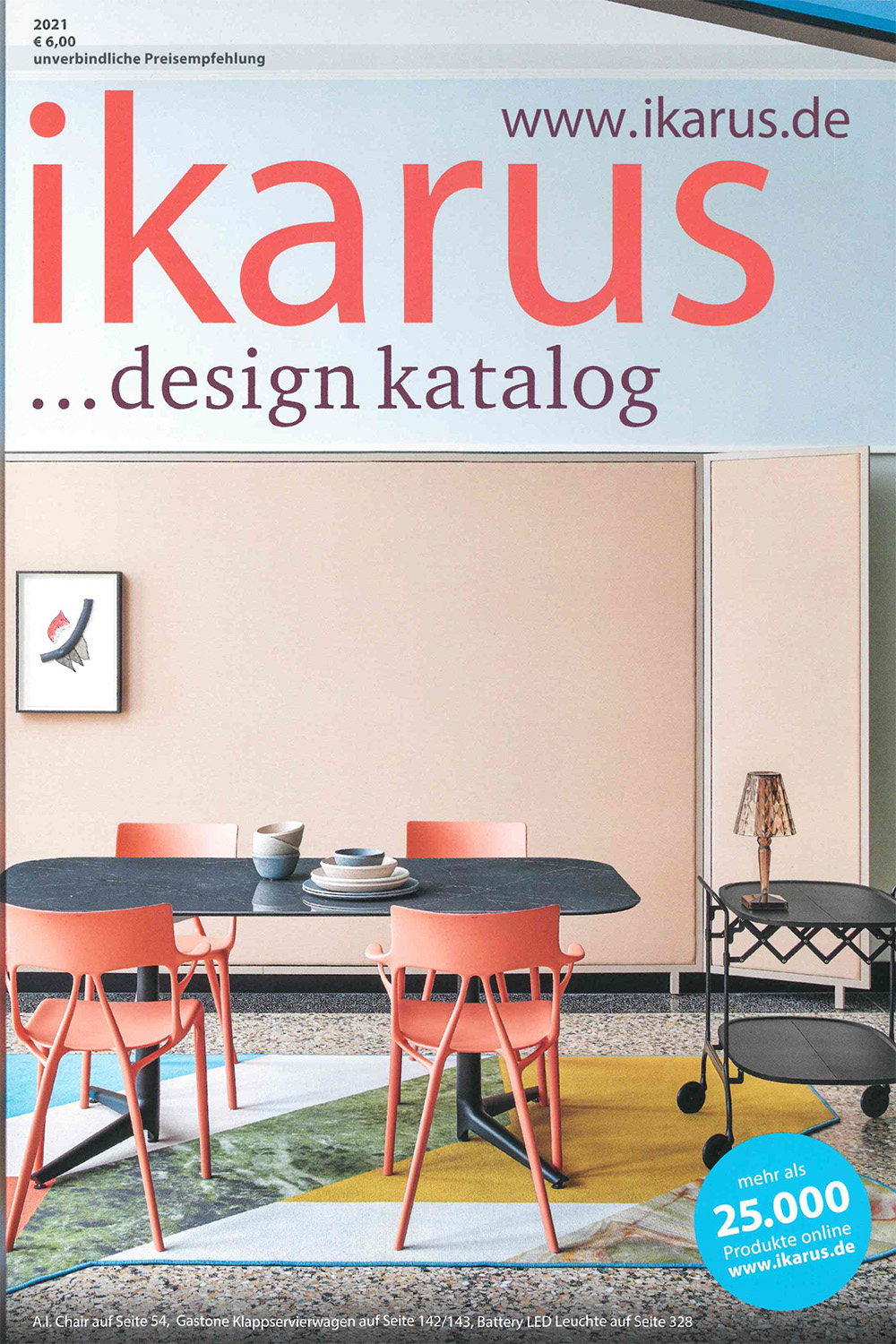 Titelbild vom Design Katalog ikarus mit einem Esstisch als Titelbild