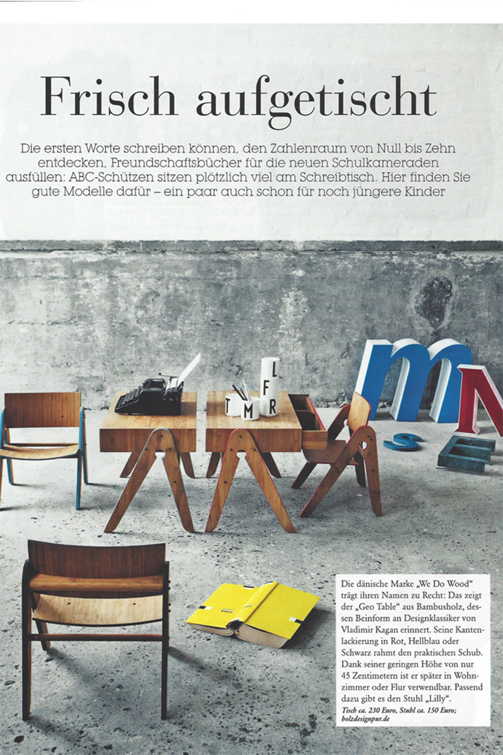 Titelbild vom Luna Magazin mit Möbeln als Titelbild und mit schwarzer Aufschrift Frisch aufgetischt