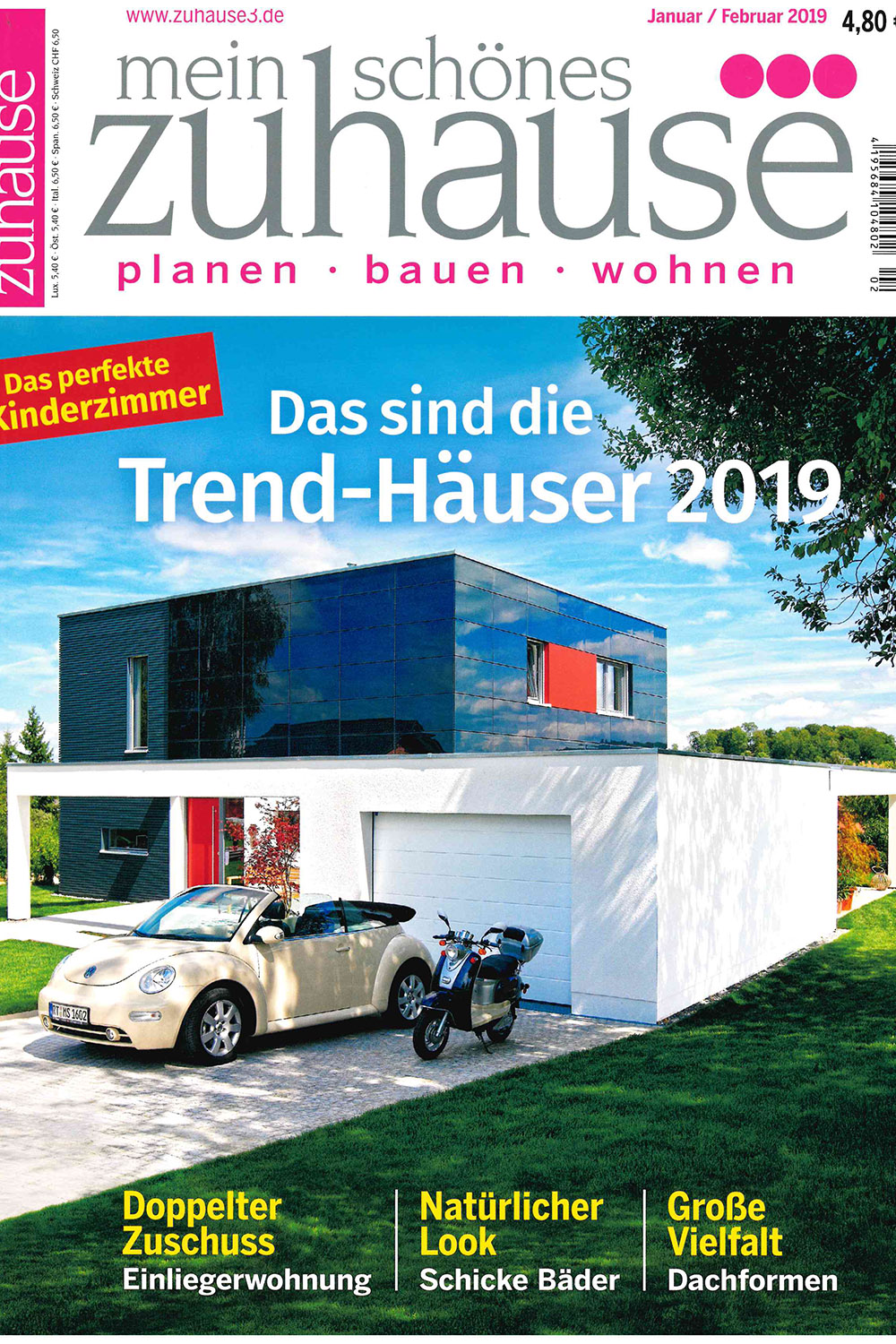 Titelbild vom Magazin mein schönes zuhause mit einem modernen Haus und einer Steingarage als Titelbild